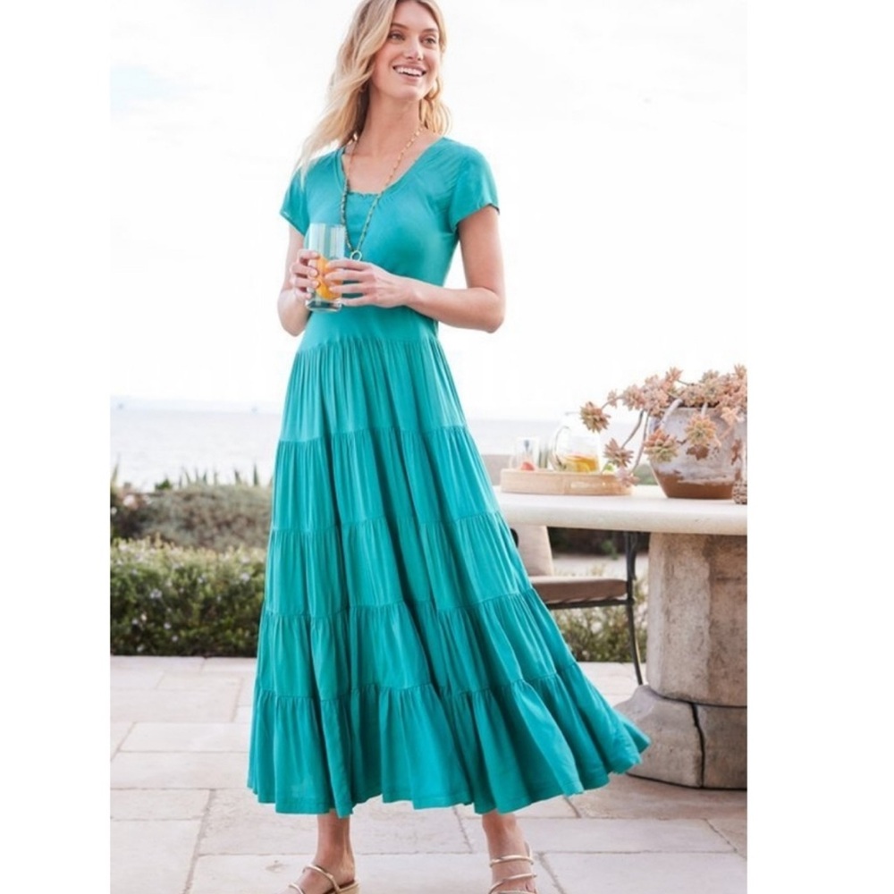 Soft Surroundings Teal Tiered Maxi Dress